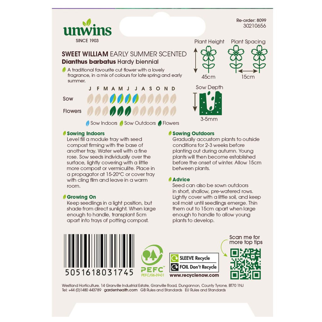 Unwins Sweet William Early Summer Scented Seeds 5051618031745 2